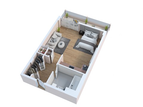 Floor plan for studio, 1 bath, 420 sqft